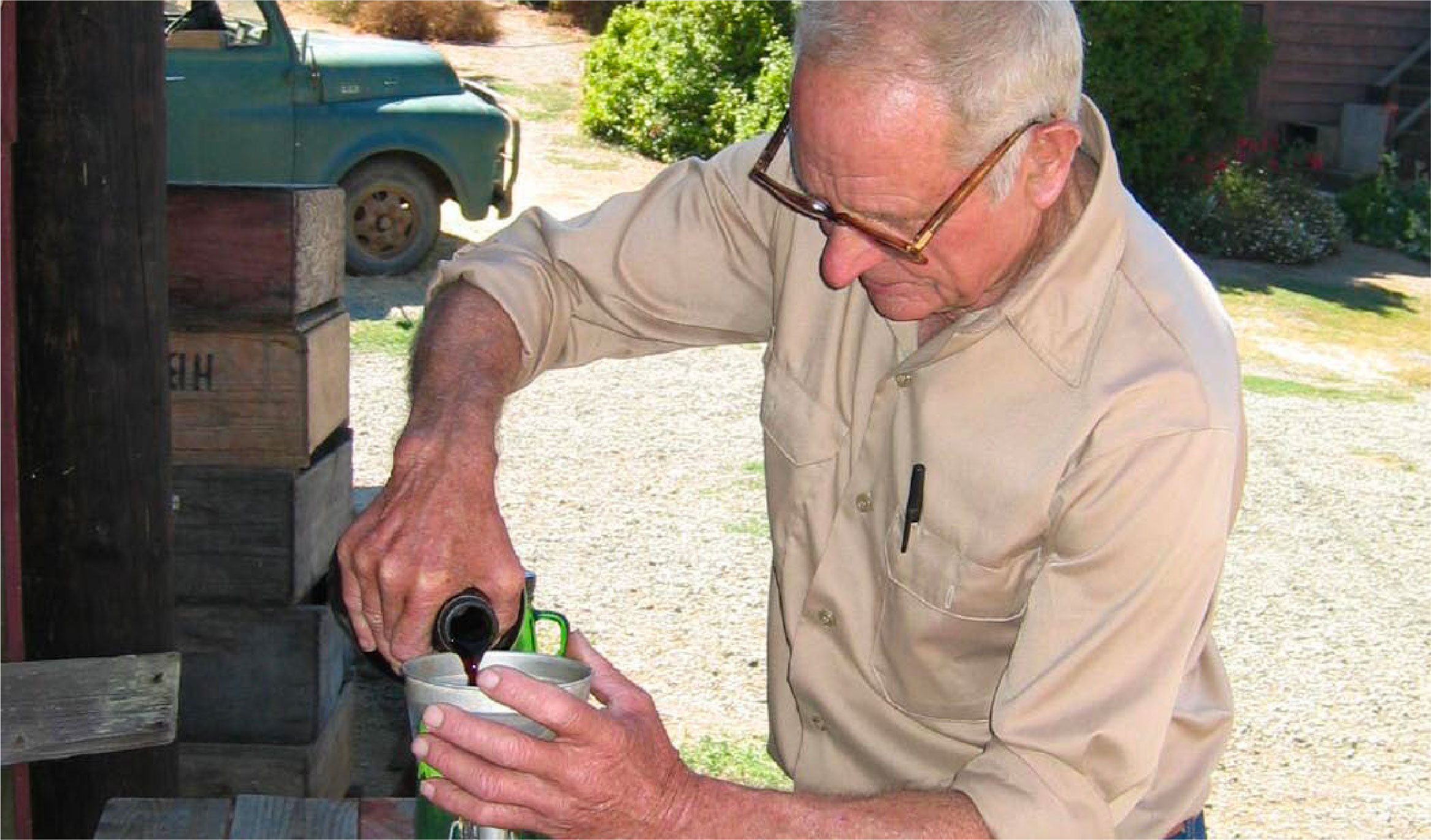 Chester Brandlin pouring his personal collection of family wine crafted from the estate.